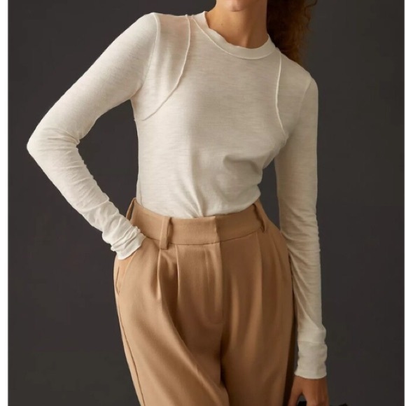 Anthropologie Pilcro Reconstructed Long Sleeve Coconut Milk Tee XL NWT - Picture 3 of 9